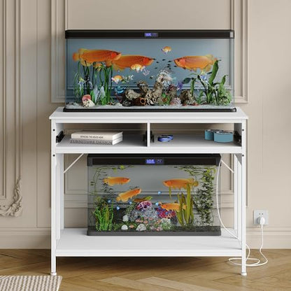 40-50 Gallon Aquarium Stand with Power Outlet & 2 Drawers, Fish Tank Stand | Dual Metal Tank Stand Adjustable Height Feet, 660 Lbs Capacity, for Fish Reptile Terrariums White - color: White