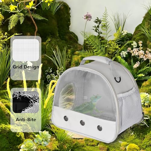 Ventilation Lizard Carrier for Bearded Dragon,Guinea Pig Carrier,Guinea Pig Carrier for 2,Reptile Travel Carrier for Lizards Sugar Glider Hedgehog Rat Parrot Birds,Airline Approved - color: Grey
