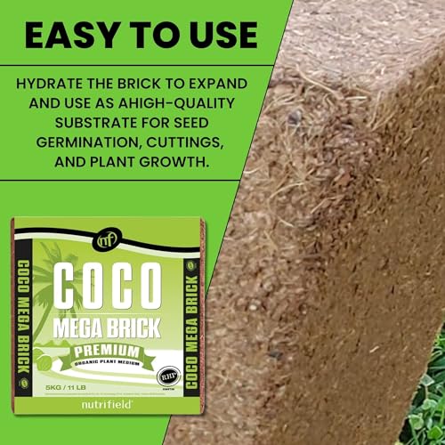 Coco Mega Brick 5kg | Compressed Coconut Coir Block Expands to 55L | Premium Quality Hydroponic Growing Medium, Pre-Buffered, Low EC Substrate for Indoor Outdoor Plants