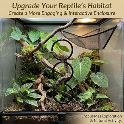 Ball Python Tank Accessories Snake Hammock & Climbing Rings Set | Ball python tank accessory set with snake hammock climbing rings and suction cups for reptile enrichment and habitat setup - color: Black Ring