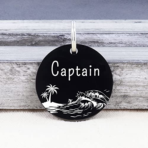 UltraJoys Stainless Steel Pet ID Tag Dog Name Tags Personalized Front and Back Engraving, Customized Dog Tags and Cat Tags, Optional Engraved on Both Sides, Round Tag with Ocean Surfing Design, Small - color: Round-surfing, size: Small