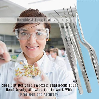 Lab Tweezers High Precision Forceps, 6" (15.2 cm), Fine Strong Point tweezers, Stainless Steel (6" Set of 3pcs) - size: 6" Set of 3pcs