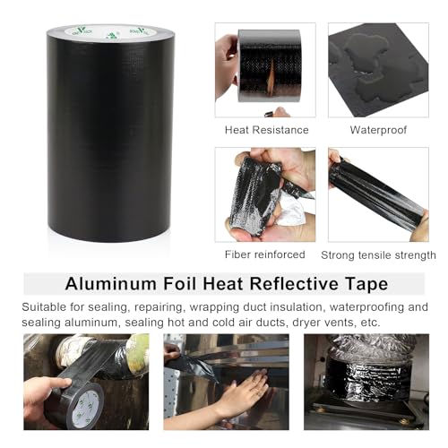 BOMEI PACK Adhesive Black Aluminum Foil Heat Shield Tape Barrier 7in x 66ft, Fiberglass Thermal Insulation Reflective Material High Temp Protection 1 Pack - size: 7inch x 66ft