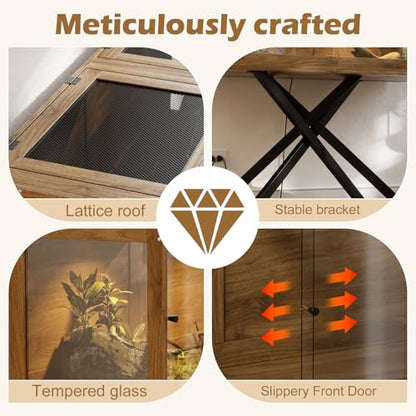 PAKASEPT 80 Gallons Bearded Dragon Tank with Leg Stand,Tempered Glass Reptile Enclosure with Metal Mesh Top,Snake/Lizard Tank for Chameleon,Tortoise,Hecko,Brown - size: 80 Gallons