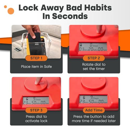 ﻿﻿﻿K-Safe Time Locking Container (Medium), Timed Lock Box for Cell Phones, Snacks, and Other Unwanted Temptations (White Lid + White Base, with Access Port)