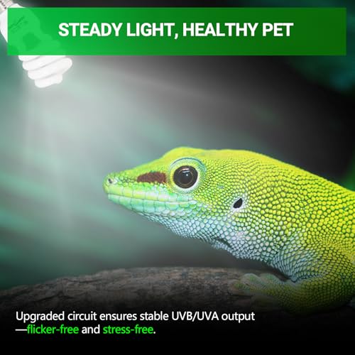 REPTI ZOO UVB Light for Tropical Reptile, 2 Pack 5.0 26W UVA UVB Reptile Light Bulb, UVB Lamp for Crested Gecko Leopard Gecko Frog Toad Snake Chameleon - size: 5.0 26W