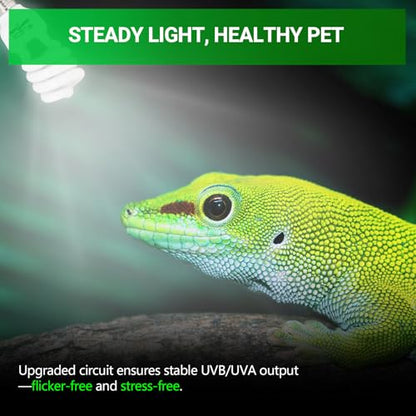 REPTI ZOO UVB Light for Tropical Reptile, 2 Pack 5.0 26W UVA UVB Reptile Light Bulb, UVB Lamp for Crested Gecko Leopard Gecko Frog Toad Snake Chameleon - size: 5.0 26W