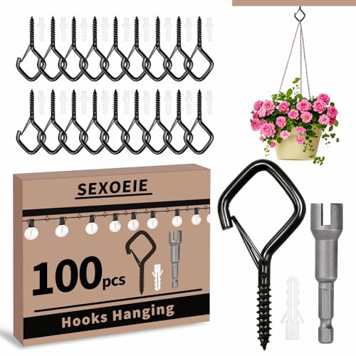 100 PCS Black Eye Screw Hooks for Hanging Heavy Duty with Safety Buckle.Metal Ceiling Hooks for Hanging Plants Cup Wind Chime Bird Feeders Patio Lights At Indoor&Outdoor - color: Black, size: 100Pcs