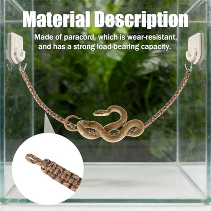 Snake Climbing Rope, 60cm/23.6in Reptile Enclosure Climbing Toy with Hooks & Suction Cups Cotton and Linen Enrichment Accessories for Ball Python Corn Snake Gecko Lizard Hermit Crab Cage Tanks Decor