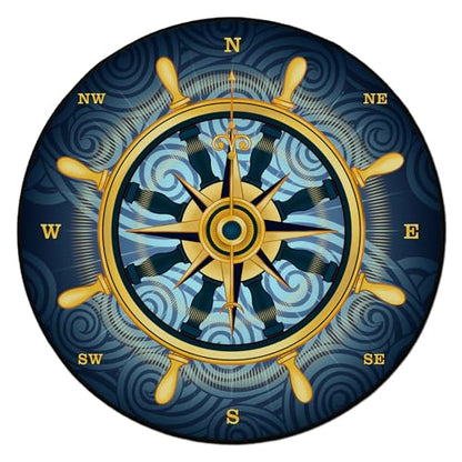 keepcute 6 ft Round Compass Rose Area Rug Nautical Non Slip Floor Mat - color: Gold Compass Rose, size: 6' (Round)