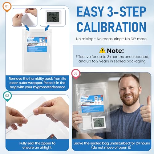 6 Pack 11.81" One-Step Calibration Kit with 75% RH Humidity Control Pack | One Step Hygrometer Calibration, True 75% RH Standard, 24 Hour Fast Testing, Large 11.81" Bag, Digital & Analog Sensor Use