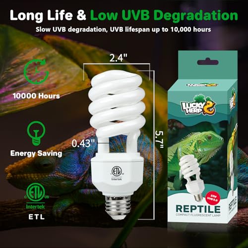 LUCKY HERP UVA UVB Reptile Light 5.0, Tropical UVB 100 Compact Fluorescent Lamp, UVB Light for Reptiles 23W, UVA UVB Reptile Light Bulb, UVB Bulb for Reptiles Chameleons Lizards Tortoises Snakes - style: UVB5.0 23W