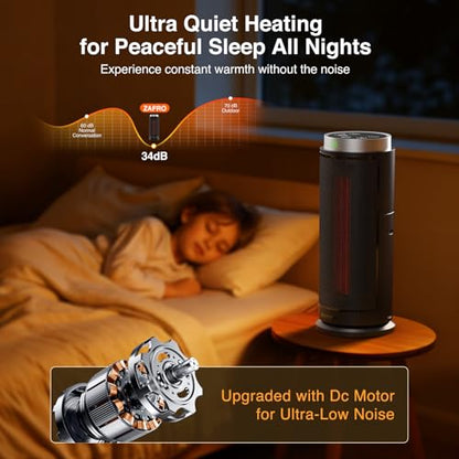 ZAFRO Space Heater, Ultra Quiet Portable Electric Heaters for Indoor Use with Thermostat, 1500W Large PTC Ceramic Fast & Wide-Angle Heat, Digital Display, 8 Safety, 5 Modes, 24H Timer for Large Rooms - size: 16 inches