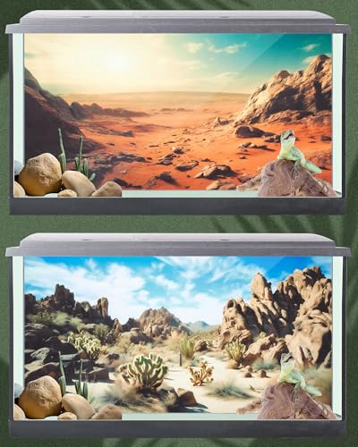 4 Pcs 48 x 24 Inch Reptile Habitat Background with Nano Glue Gobi Sun Cactus Stone and Green Tree Fern Stream Terrarium Background Polyester Durable Aquarium Accessories - color: Style1, size: 24 x 48 Inch