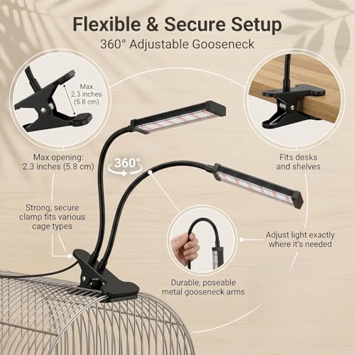 Bird Health Cage Supplementary Light with Full-Spectrum LED Pet Light, Intelligently Timing to Help Synthesize Vitamin D3 and Promote Calcium Absorption