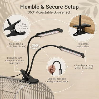 Bird Health Cage Supplementary Light with Full-Spectrum LED Pet Light, Intelligently Timing to Help Synthesize Vitamin D3 and Promote Calcium Absorption