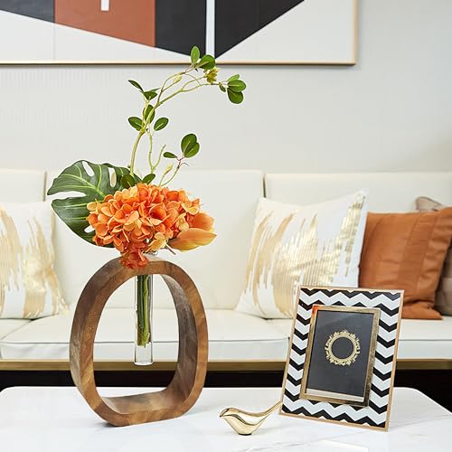 Wooden Glass Test Tube Vase Flower Holder | Plant Vase, Small Plant Terrarium Display, Desk Décor