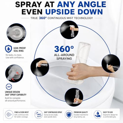 2 Pack 360° Reverse Plastic Spray Bottles 10oz Empty Spray Bottle | Adjustable Nozzle, 310ml Fine Mist Spray Bottle for Hair, Cleaning Solutions, Cooking, Plant, Essential Oils, Clear - color: A-Clear