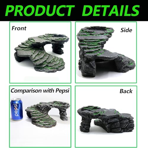 3PCS Turtle Basking Platform Tortoise Resin Dock Tortoise Climbing Ramp Shale with Leaf Tortoise Food Dish Reptile Food Water Bowls Great for Reptiles,Amphibians and Fish