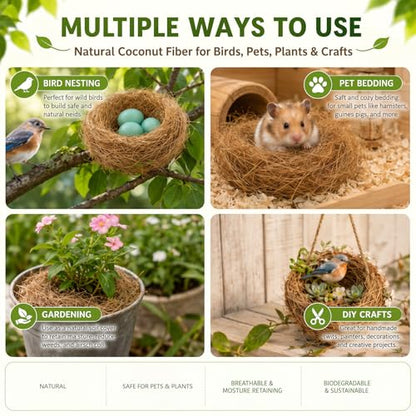 MAQIHAN Natural Coconut Husk Fiber - Organic Coconut Husk Silk for Plants | Organic Coco Coir for Bird Nesting Material, Potting Soil Cover, Greenery Covering, Home Decoration, Natural Plant Fiber 85g