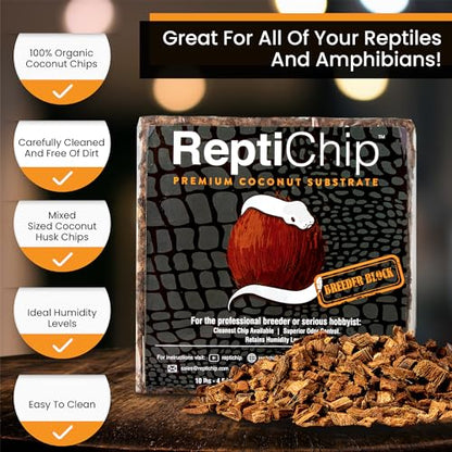 ReptiChip Reptile Substrate Coconut Chip Bedding 72 Quart Compressed Organic Coco Husk Block for Snake Habitat, Ball Python Terrarium, Turtle Tanks, Tortoise Enclosure (5 Pk) - size: 5 Pack Breeder Bundle