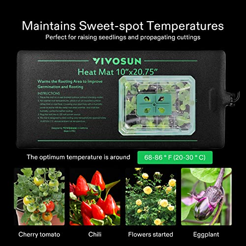 VIVOSUN 10" x 20.75" Durable Waterproof Seedling Heat Mat | UL & MET-Certified Warm Hydroponic Heating Pad for Germination, Indoor Gardening, Greenhouse - size: 10"x20.75"