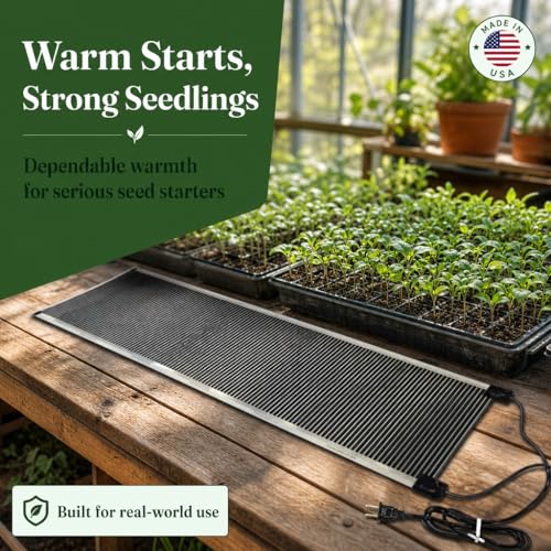 Seedling Heat Mat 11 in x 48 in, Even Heating, Water-Resistant Pad | Made in USA, Helps Warms 10-20°F Above Ambient, Long Plant Warming Pad for Seed Starting, Germination, Propagation Mats - size: 11" x 48" (Rectangular)