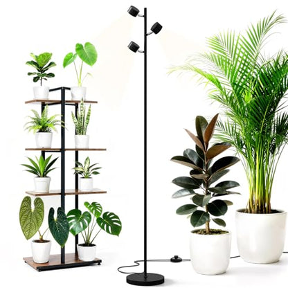 Barrina T1X3 Standing Grow Lights for Indoor Plant, 6FT 30W 5000K High PPFD | Vertical Plant Lights for Growing, Tall Plant, Adjustable 3 Heads, 6 Foot with Foot Switch, Full Spectrum, Heat Dissipation - size: 30W-6FT-3 Heads