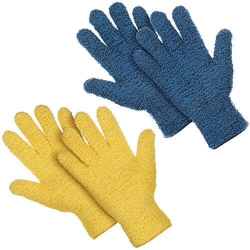 Patelai 2 Pairs Microfiber Gloves for plants Dusting Cleaning Glove Mittens House Cars Blinds Dusting(Yellow, Dark Blue,Large) - color: Yellow, Dark Blue, size: Large (2 Pairs)