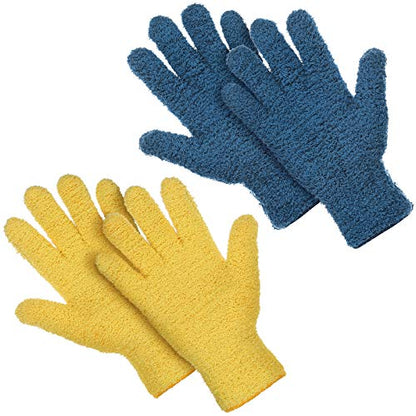 Patelai 2 Pairs Microfiber Gloves for plants Dusting Cleaning Glove Mittens House Cars Blinds Dusting(Yellow, Dark Blue,Large) - color: Yellow, Dark Blue, size: Large (2 Pairs)