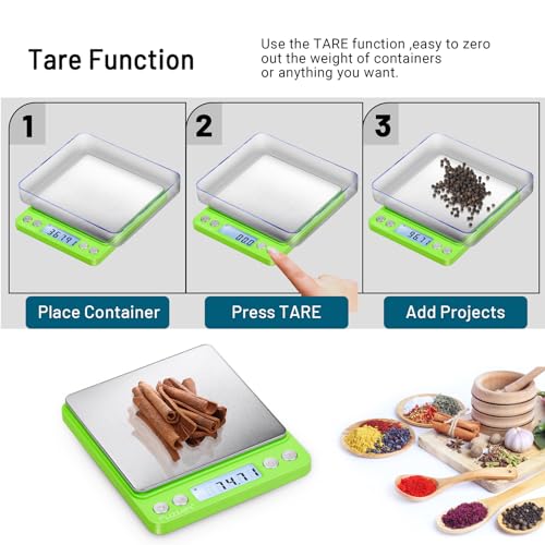 Fuzion Digital Scale .01 Gram Accuracy, 500g Small Kitchen Food Scales | 2 Trays Included for Jewelry, Gold, Herb, Powder, Spice, Coffee, Coin - Weight Gram and Oz - color: Green
