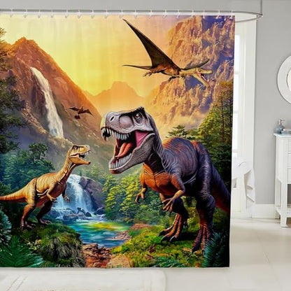 Erosebridal 3D Cartoon Dinosaur Shower Curtain for Kids Boys Adult Bathroom 72" Wx87 L Cool Ancient Animal Dino Jungle Fabric with 12 Hooks - color: Dinosaur, size: 72"W x 84"L (Pack of 1)