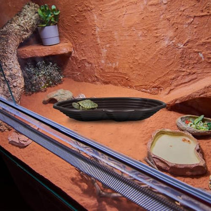 Kisangel Large Turtle Bathing Pool with Ramp 15.35X10.43X1.77In Reptile Water Bowl Tortoise Ramp Platform for Bearded Dragon Gecko Snake Lizard Habitat Accessory