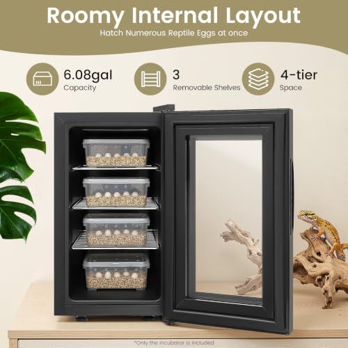 23L Reptile Incubator with LED Display | Intelligent Constant Temperature & Humidity Control, 50-104°F Adjustable, 6.08Gal Egg Incubation
