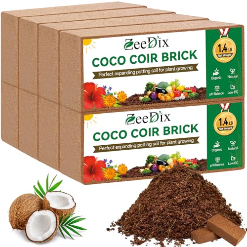 8 Pack Coco Coir Brick (11.2lbs), 100% Organic Coconut Coir for Garden Soil & Potting Mix, Low EC and pH Balance, Compressed Coconut Husk Fiber for Seed Starter Soil for Indoor Outdoor Plants - size: 8pcs