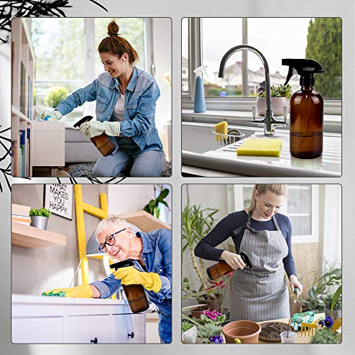 Worldgsb Glass Spray Bottles, 16oz Refillable Containers, Empty Boston Round Bottles with Labels & Adjustable Nozzle for Cleaning, Gardening, Aromatherapy, Pets, Plant, Hair -Amber (2 Pack) - color: Amber, style: 2 Pack