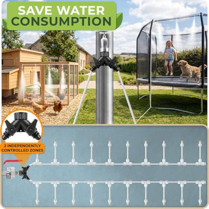 Misters for Outside Patio with Flexible Rod Nozzles, 75 ft, White | Misting System for Outside Patio Cooling, Garden Faucet Setup for Pergola, Garden, Greenhouse, Backyard - size: 75 FT