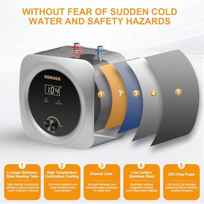Mini Tank Water Heater 2.5 Gallon Under Sink Instant Water Heater with LED Dsiplay,T&P Valve,3-Way Diverter,110V 120V Small Hot Water Heaters for Kitchen Apartment RV Bathroom Gray - color: Gray