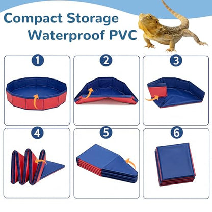 FlidRunest Large Electric Bearded Dragon Pool, Foldable Bearded Dragon Electric Bathtub, Bearded Dragon Pool, Bearded Dragon Swimming Pool with Faucet, Bearded Dragon Accessories Bath Tub