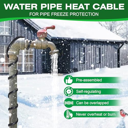 3FT-200FT Pipe Heating Cable for Water Pipes, Heat Tape for Water Pipe | Heat Cable for Water Pipes(Metal and Plastic), Pipe Heat Tape Keeps Water Flowing at -40°F 5w/ft, 120V Plumbing