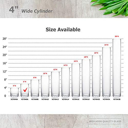 WGVI Quality Thick Weighted Clear Cylinder Glass Vases, 4" W x 6" H, Flower Arrangement Glass Candle Holders Wedding Centerpieces Terrarium Planter Floral Storage Container Pen Brush Holder, 1 Piece - size: 4"x6"H