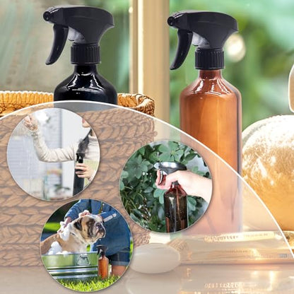 Glass Spray Bottles for Cleaning,16 OZ 2 Pack Continuous Empty Water Mister Spray Bottles for Hair,Plants Mister,Adjustable Nozzle,Black - color: Black