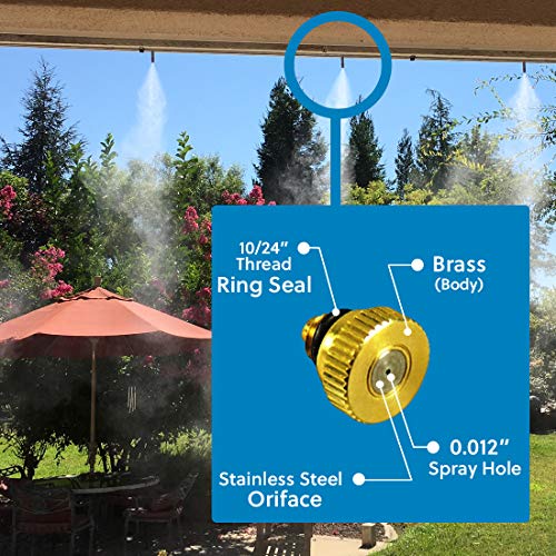 Micro-Mist Nozzle- Garden & Patio Misting System, Cooling Brass Nozzles with 0.012 Inch Size & 10/24 Inch Thread (Pack of 12) - size: Pack of 12