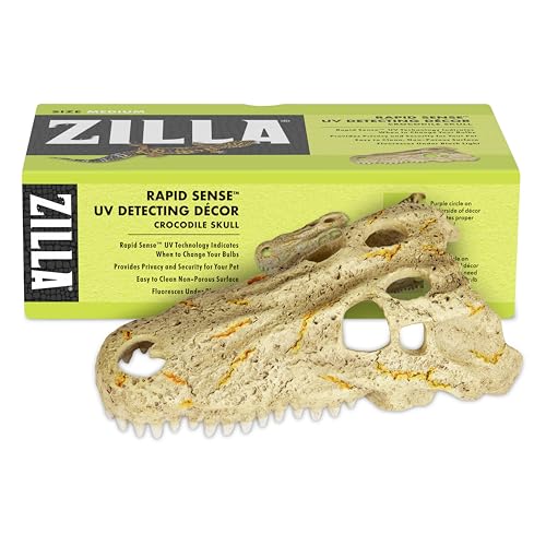 Zilla Rapid Sense UV Detecting Pet Reptile Terrarium Décor, Detects UVB Levels, Crocodile Skull, Medium - size: Medium