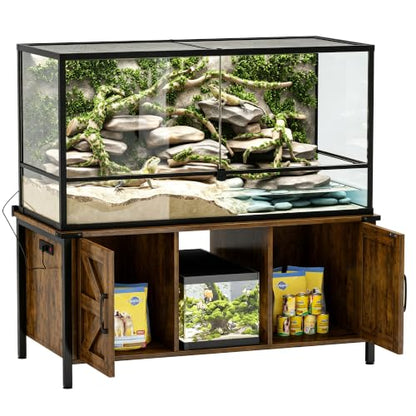 Saifu Reptile Tank Stand, 48"x24", 500 LBS Capacity, Rustic Brown | For 120-230 Gallon Terrariums, Fits Tall Enclosures or Stacked 4x2x2 PVC Tanks, Power Outlets, Cabinet Storage - color: Rustic Brown