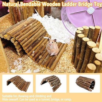 kathson 4PCS Hamster Wooden Bridge Toys,11.02" L x 6.09" W Large Climbing Toy,Rat Ladder,Small Animal Chew Toys,Wood Hideout Tunnel for Chinchillas Guinea Pig Gerbils Ferret Syrian Hamster Squirrel - color: 4pcs