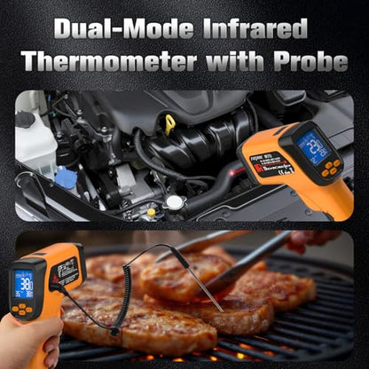 Infrared Thermometer Gun, -58°F to 1472°F for Cooking | K-Type Probe -58°F to 572°F, 12:1 Laser Temperature Gun for Pizza Oven, BBQ, HVAC, Auto, Home & Industrial