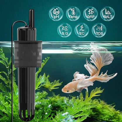 Long-Range WiFi Aquarium Water Quality Monitor – 7 Parameter Digital Aquarium Water Tester for pH ORP EC TDS Salinity SG Temp, Freshwater & Saltwater Tanks - color: Jet Black & Metal Gray