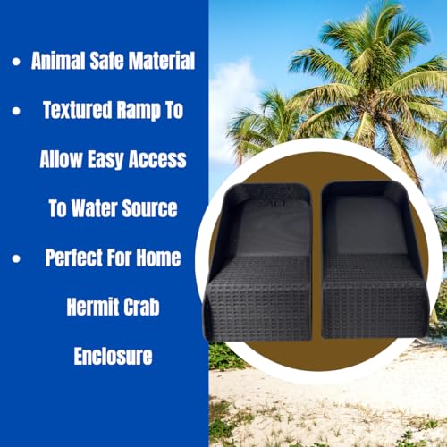 Hermit Crab Watering Pool | Platform Pool Accessory with Access Ramp for Hermit Crabs | 6.5" x 4" | Made in USA (Salt + Fresh Set, Black) - color: Salt + Fresh Set, Black