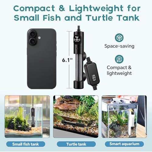 hygger 50W Submersible Aquarium Heater with Digital Temperature Controller, Mini Fish Tank Heater for 5–10 Gallon Tanks, Overheat & Out-of-Water Protection, Freshwater & Saltwater - size: 50W, 5-10 Gallon